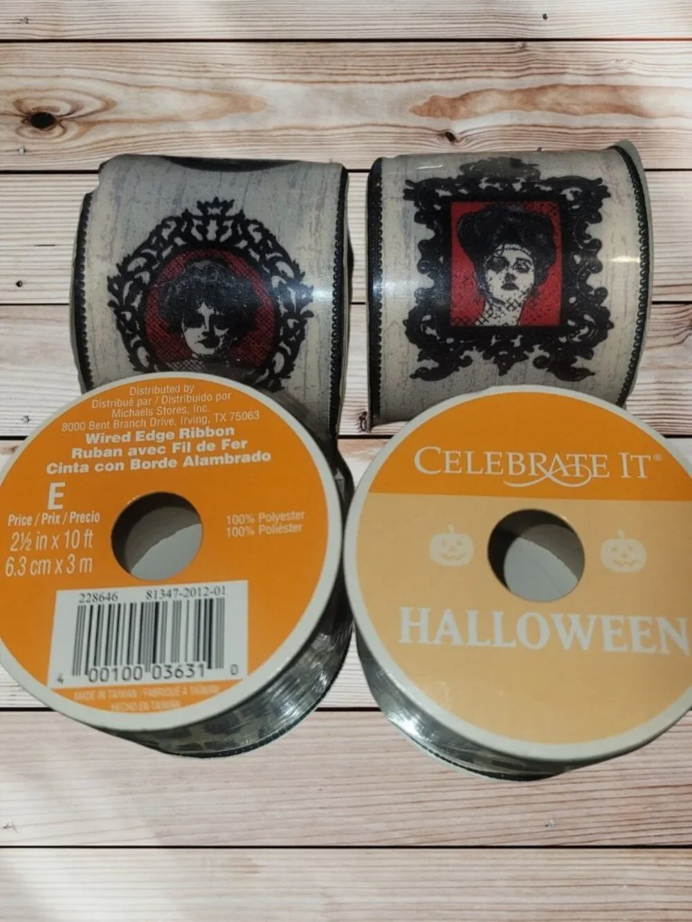 NEW - Lot of 4 - GOTHIC Portrait Wired Ribbon - Halloween Spooky Theme - 2.5 In.